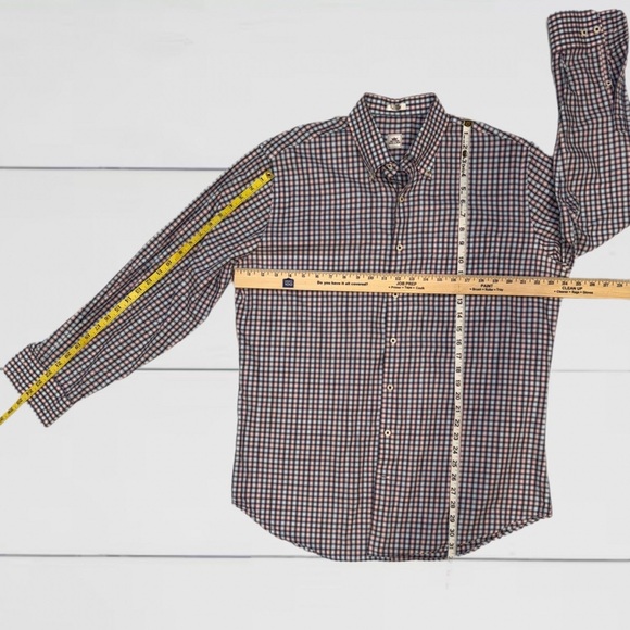 Peter Millar Large Button-Down Shirt | Blue Red Plaid | 100% Cotton - Picture 7 of 8